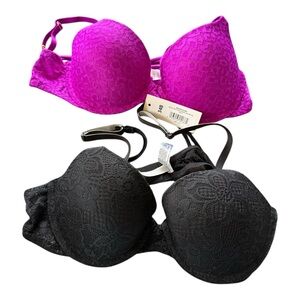 Elegant Lace Underwire Bra Set - Black and Pink